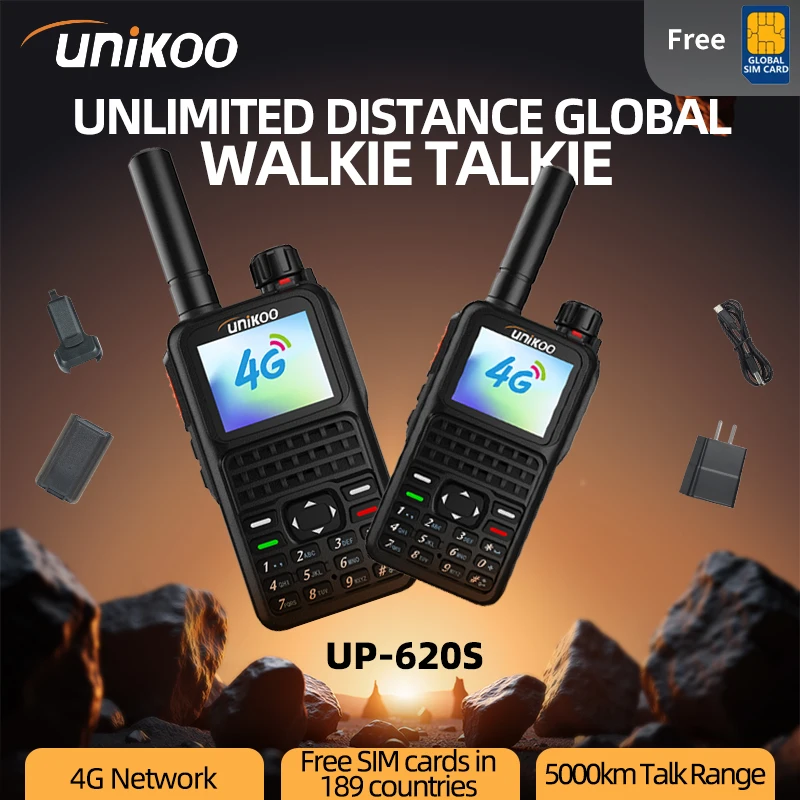 

Unikoo Walkie Talkie UP620S 2 PCS GPS POC Global 4G Network 1.8 Screen 3000mAh battery Type-C Long Range Remote PPT Radio