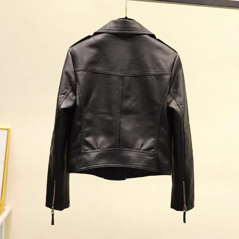 Women Black Faux Leather Jackets Autumn Slim PU Leather Coat Zipper Motorcycle Jacket Long Sleeve Outerwear Chic Design Tops