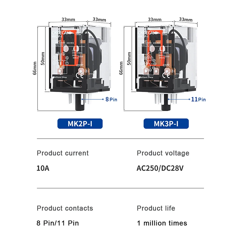 MK2P-1 de enchufe MK-3P-1New, 8 pines, 11 Pines, se adapta a CA 380V, 220V, 110V, cc 12V, 24V, bobina con Base de enchufe