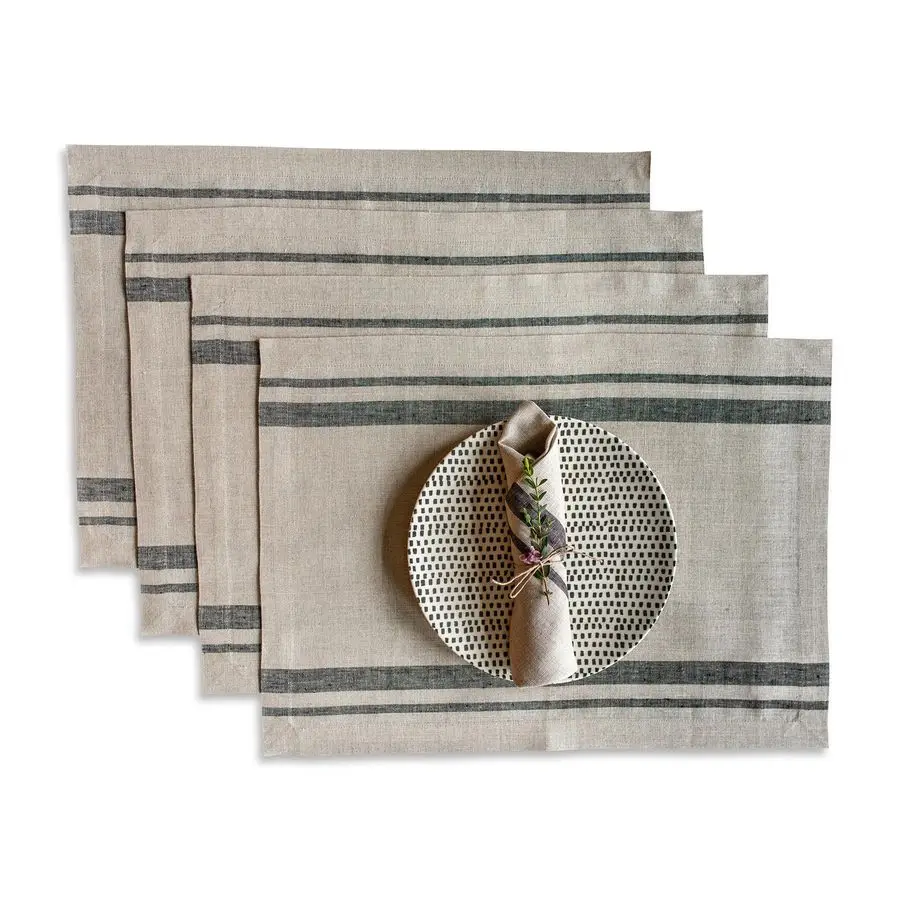 

Linen French Stripe Placemats Set of 4100 Pure Linen Black and Natural Placemats 14 x 19 Inch for Winter, Holiday Handcrafted an