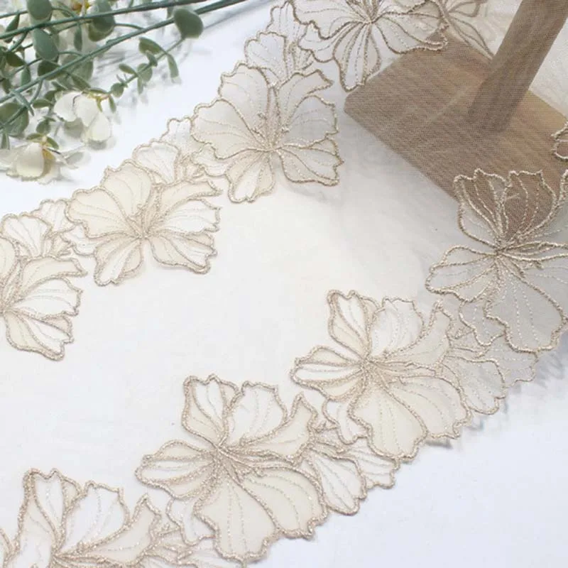 

Кружевная тесьма из тюля с цветочной вышивкой, 27/41/49 ярдов, с золотой нитью, сетчатая вышивка, кружевная отделка, сексуальный стиль