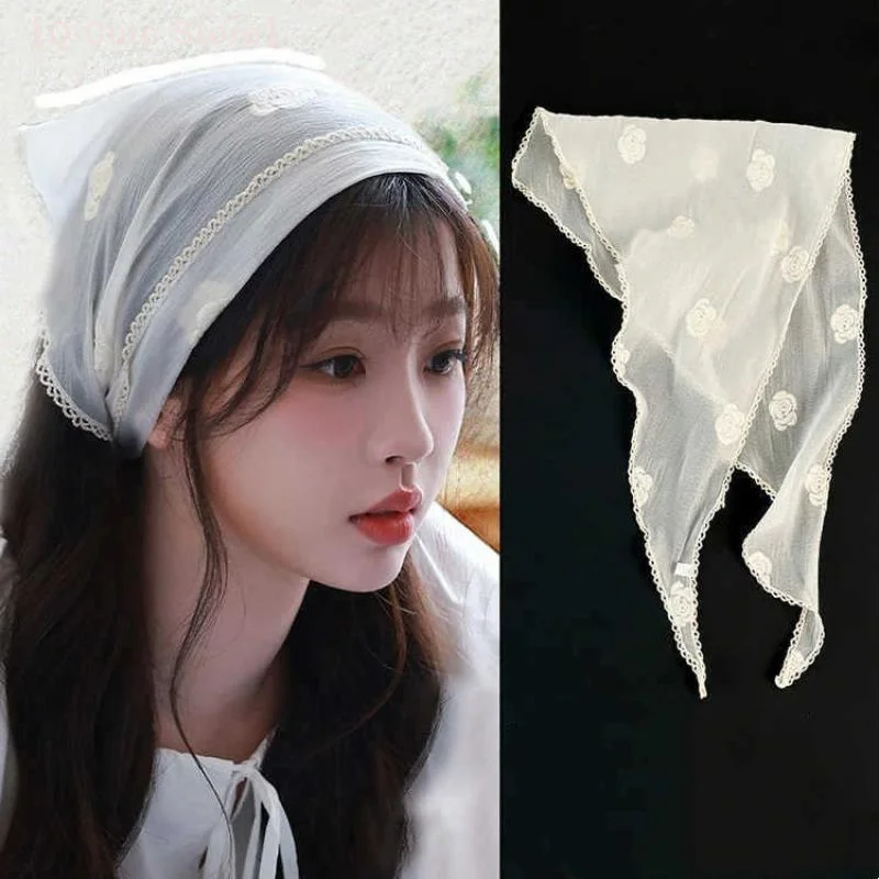 

Retro Lace Bandana Headband Rose Print Hair Scarf Bohemia Triangle Headscarf Hair Bands For Womens Girl Fashion Sweet Kerchief