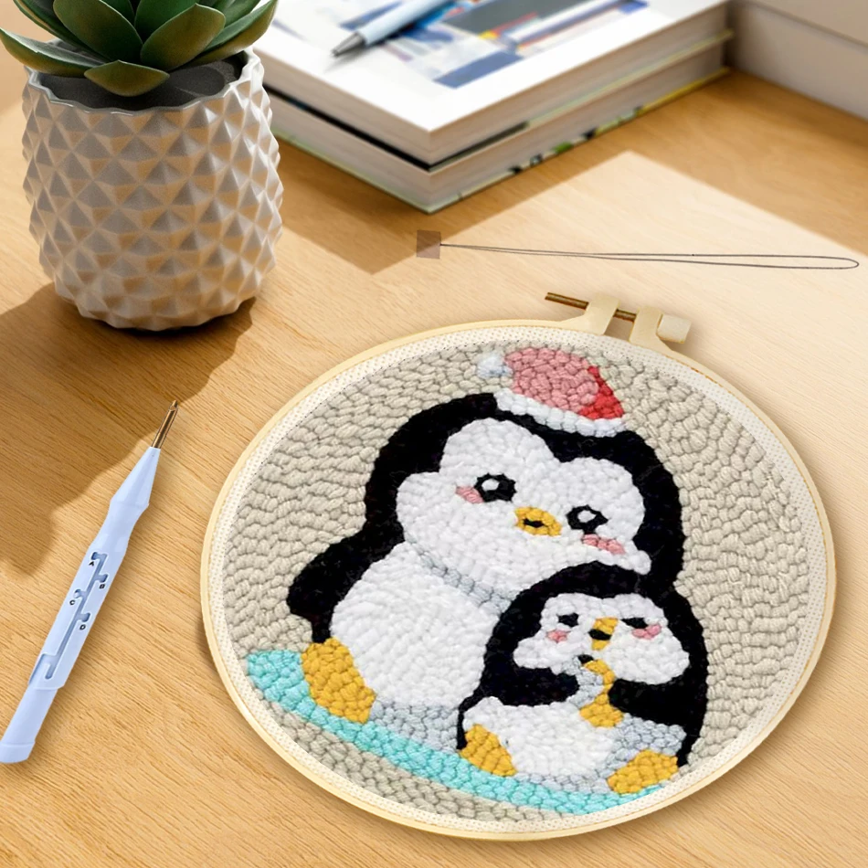 punch needle embroidery kits Penguin For Beginner Art and crafts Poking needles Embroidery Sewing for children Artwork set Gift