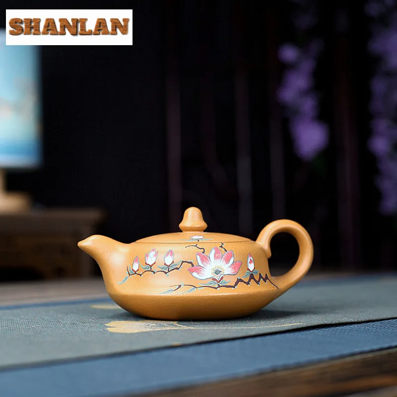 

170ml Antique Yixing Purple Clay Teapots Handmade Lotus Pot Raw Ore Gold Section Mud Tea Maker Kettle Zisha Tea Set Collection