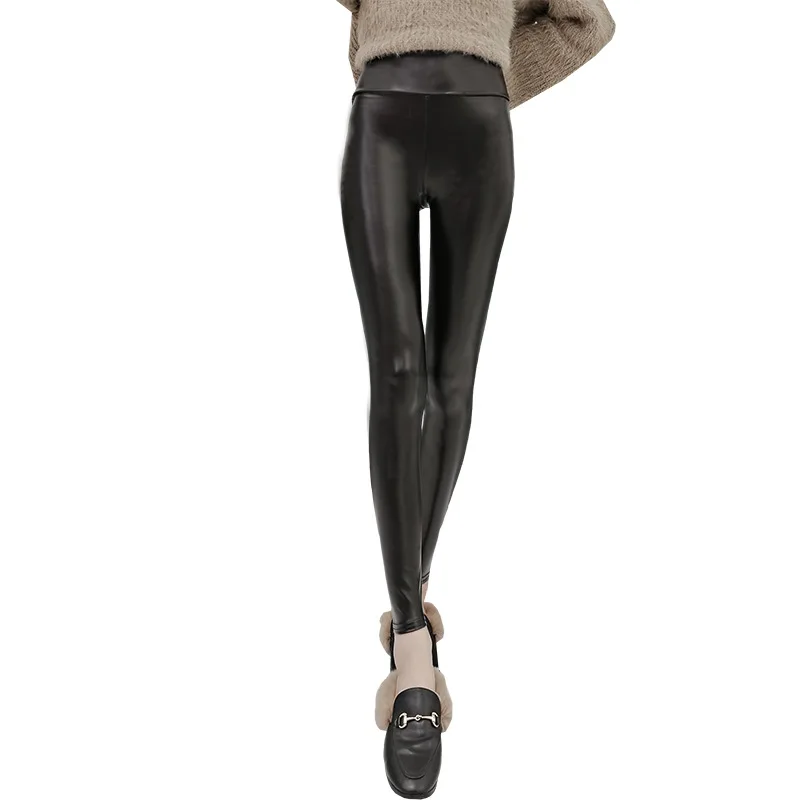 Women PU Leather Velvet Leggings Leather Pencil Pants Women High Waist Sexy Skinny  Leather Trousers Leggings