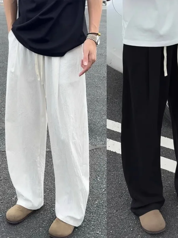 

Summer Thin Cotton Linen Texture Knife Pants Men Loose Straight Wide Leg Casual Trousers Faionable All-Match Loose Fit