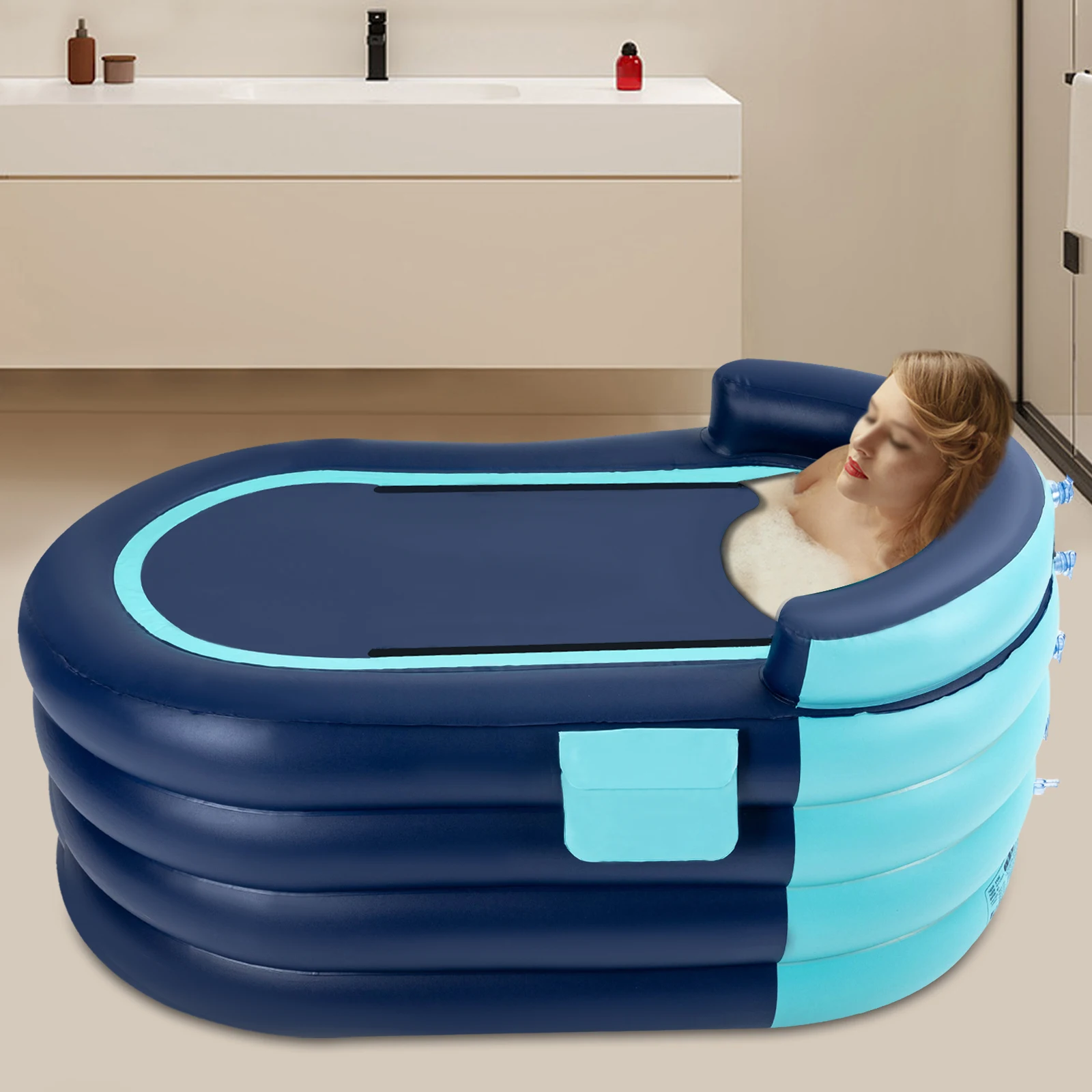 

1.4M Inflatable adult bathtub with wireless electric air pump,Suitable for hot water bath & ice bath(blue)