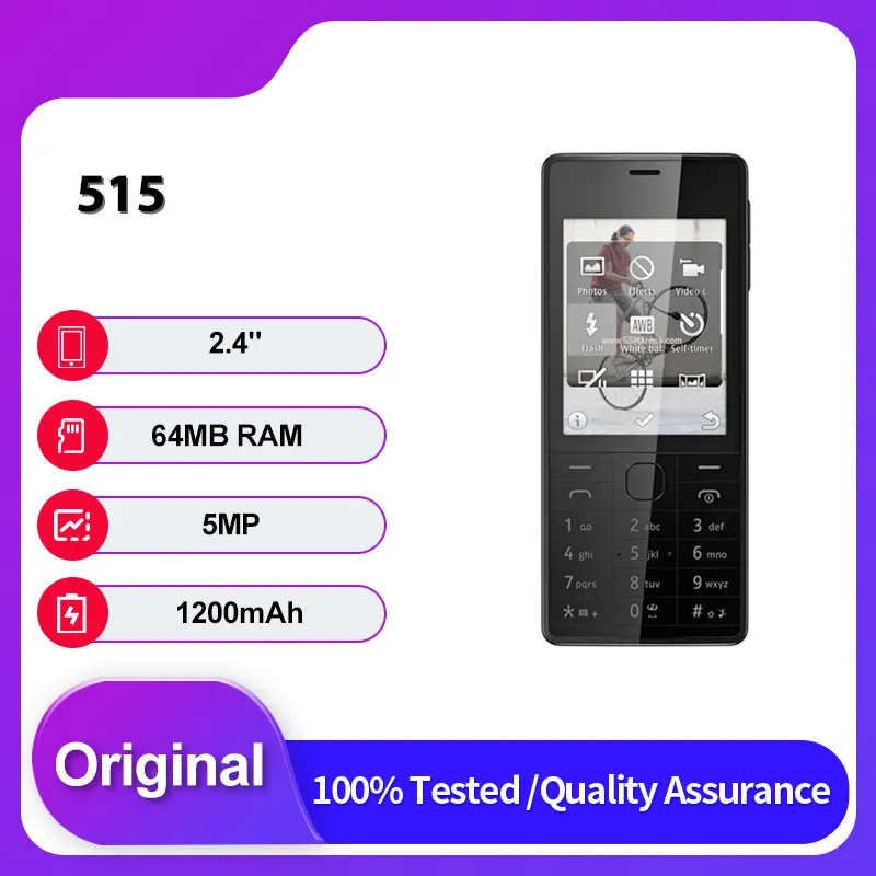 هاتف محمول أصلي غير مقفول 515 بشريحتين GSM 900/1800 مزود بتقنية البلوتوث ولوحة مفاتيح عبرية عربية روسية مصنوعة في فنلندا