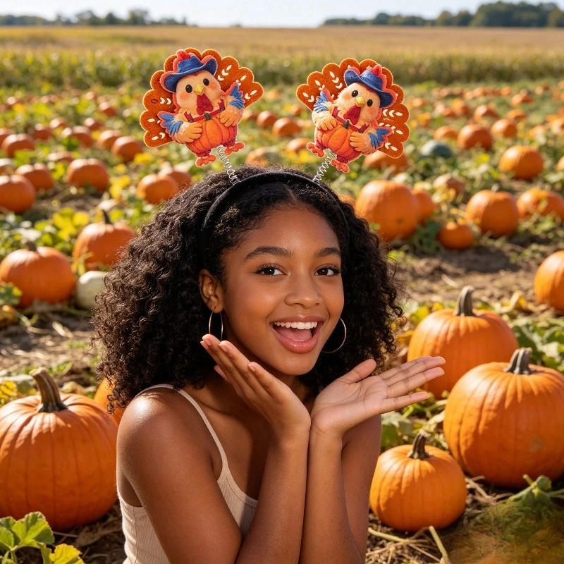 Thanksgiving Turkey Headband Autumn Maple Leaf Pumpkin Adult Decorative Headband Perfect for Party Photo Props