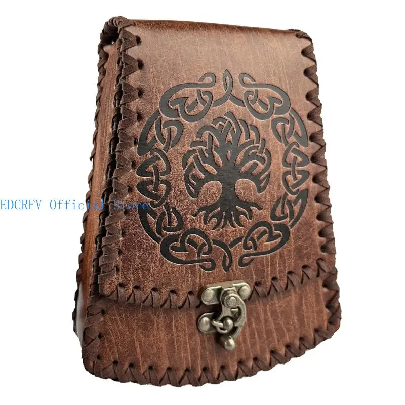 652F Medieval Waist Bag Vintage Embossed Leather Belt Pouches Medieval Waist Pack Phone Bag Coin Purse For Men Women Cosplay