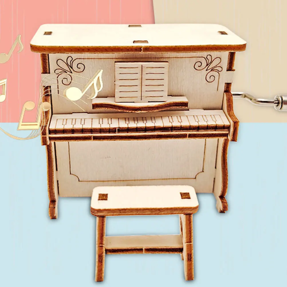 

Music Box Hand Crank Piano Shape Diy Assembled Creative Gift For Kids Educational Exquisite Design Light Shake To Play