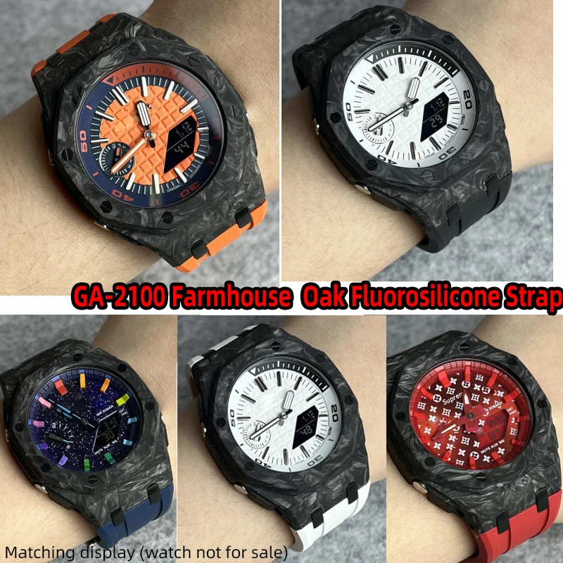 GA2100 Mod kit Carbon Fiber Case & FKM fluororubber Watch Strap For Casio GA-2100/2110/B2100 Men Soft Watchband set Accessories