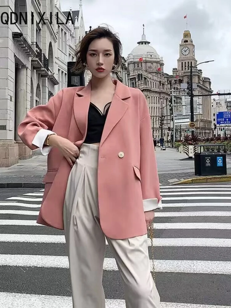 

Green Blazer Women Jacket New Spring Autumn 2025 Long Sleeves Top Coats Korean Fashion Casual Single Buckle Blazers for Women
