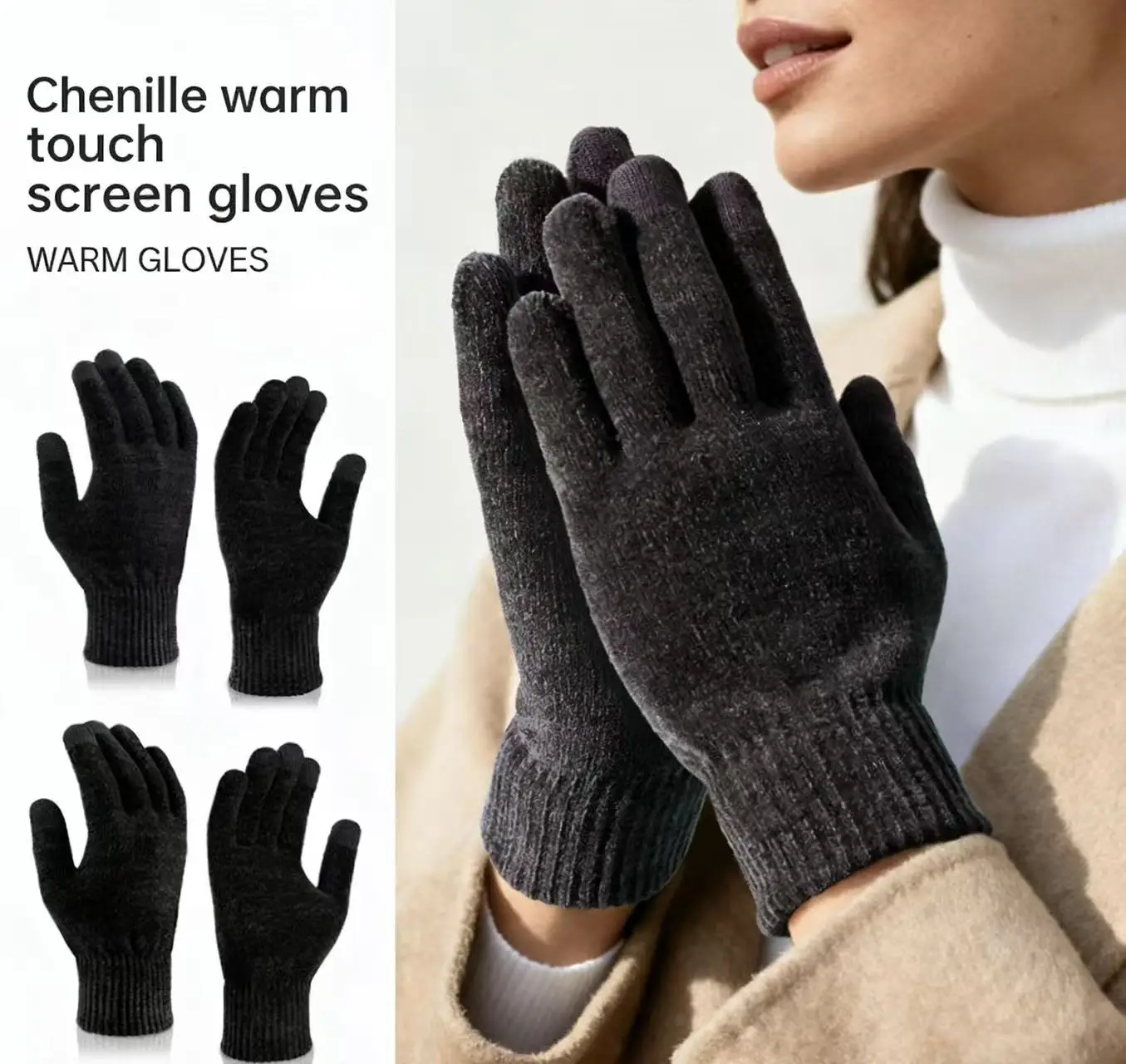 

Women's Knitted Touchscreen Gloves Chenille Cold-proof Warm Gloves Thin for Autumn and Winter Students Gloves Cycling Gloves