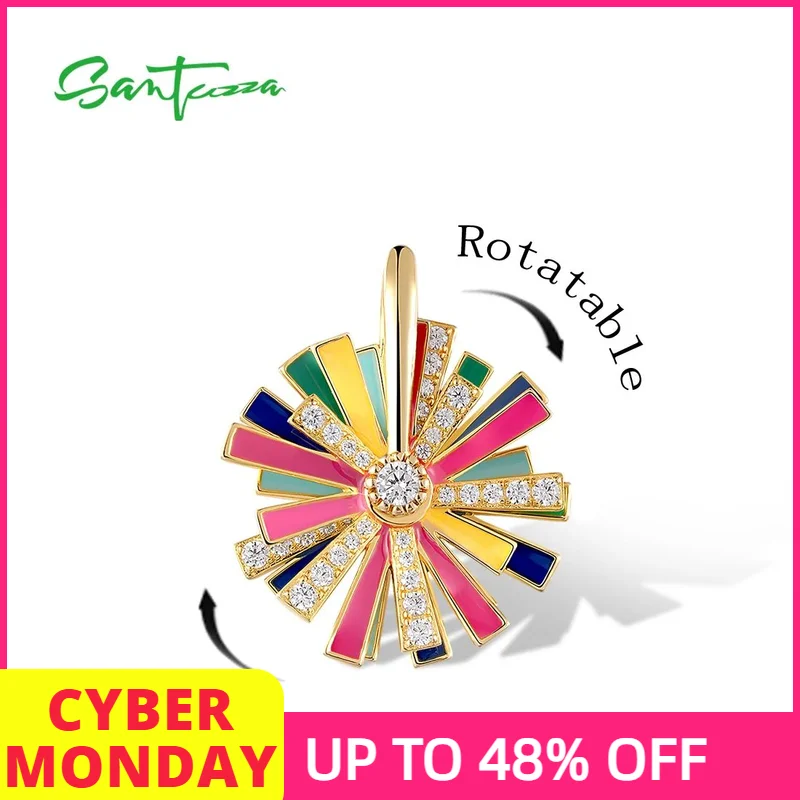 

SANTUZZA настоящий кулон из стерлингового серебра 925 пробы для женщин, сверкающий белый CZ, красочная эмалированная вращающаяся подвеска, вращающиеся ювелирные изделия