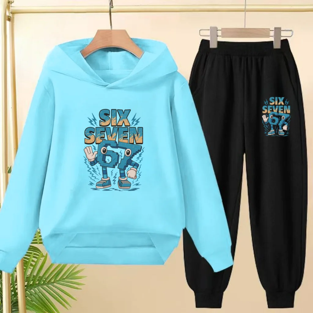 Kinder-Kapuzenpullover, Six Seven, rosa Sweatshirt, lustige Freizeitkleidung, Cartoon-Oberteil + Hose, Jungen und Mädchen, Kleinkind-Trainingsanzüge, 3–12 Jahre, modisches Set