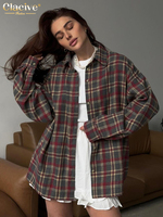 Clacive Fashion Loose Plaid Women's Shirt 2025 Vintage Lapel Long Sleeve Blouses Elegant Classic Blusas Top Female Clothing