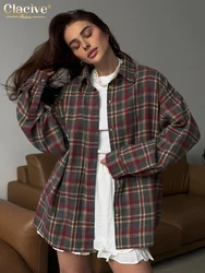 Clacive Fashion Loose Plaid Women's Shirt 2025 Vintage Lapel Long Sleeve Blouses Elegant Classic Blusas Top Female Clothing