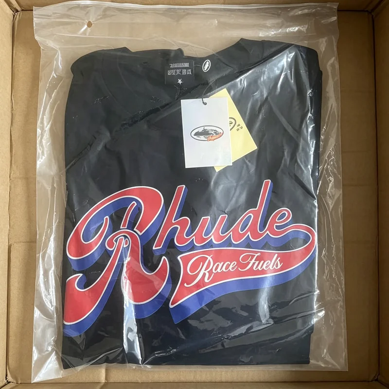 Stock Cotton Real Photo Tshirts Tops Round Neck Quality Prinnt Rhude Short Sleeve Tee