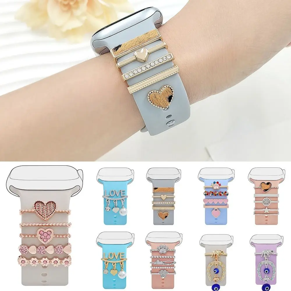 Creative Metal Watch Band Ornament Pearl Diamond Bracelet Decorative Ring Jewelry Wristbelt Charms Strap Accessories