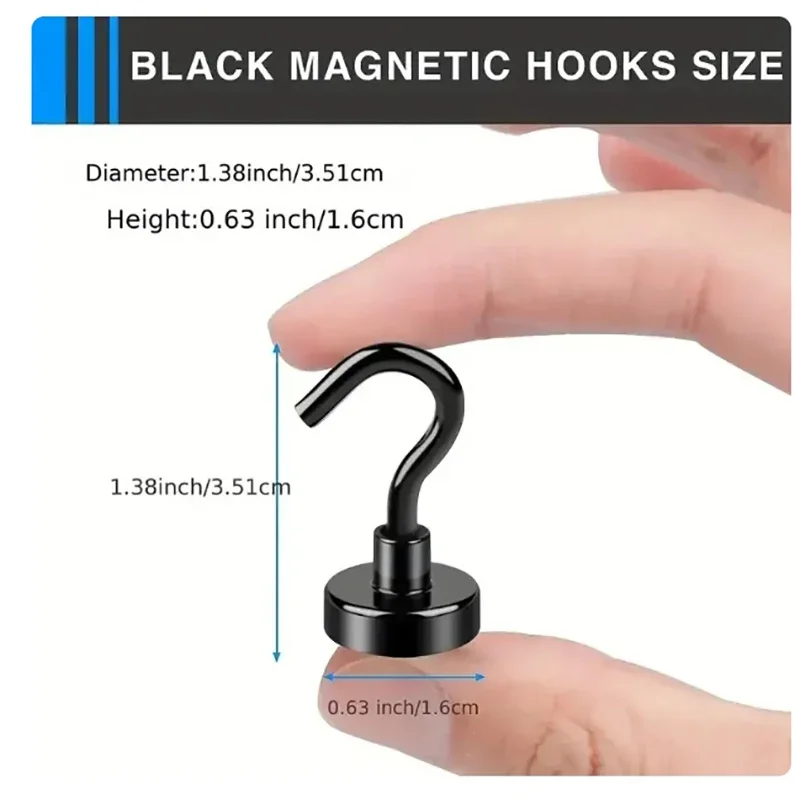 6Pcs Black Magnetic Hook 15 Lbs (Approx 7Kg) Indoor Hangings, Kitchens, Workplaces, Offices and Garages