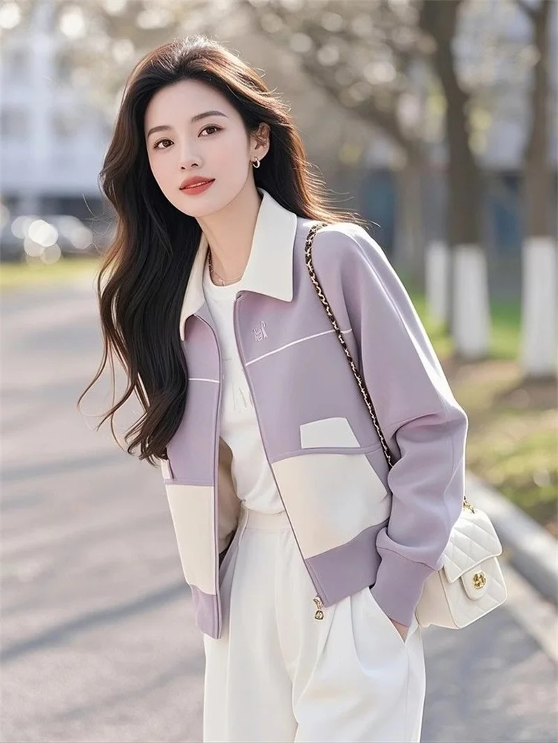 Xiaoxiangfeng – veste courte violette de style occidental pour femmes, vêtements de printemps, nouvelle version coréenne, cardigan polyvalent à la mode avec fermeture éclair, 2025