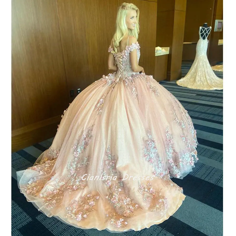 Vestido de fiesta de graduación de 15 años, traje de baile de quinceañera, rosa dorado, hinchado, corsé, espalda, 15 años