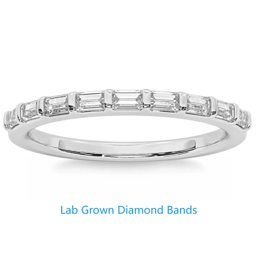 

0.1Ct Each Total 9pcs Baguette Cut Wedding Ring Anniversary Band Platinum 950 DEF VS-VVS Lab Grown Diamond HPHT Band For Girls