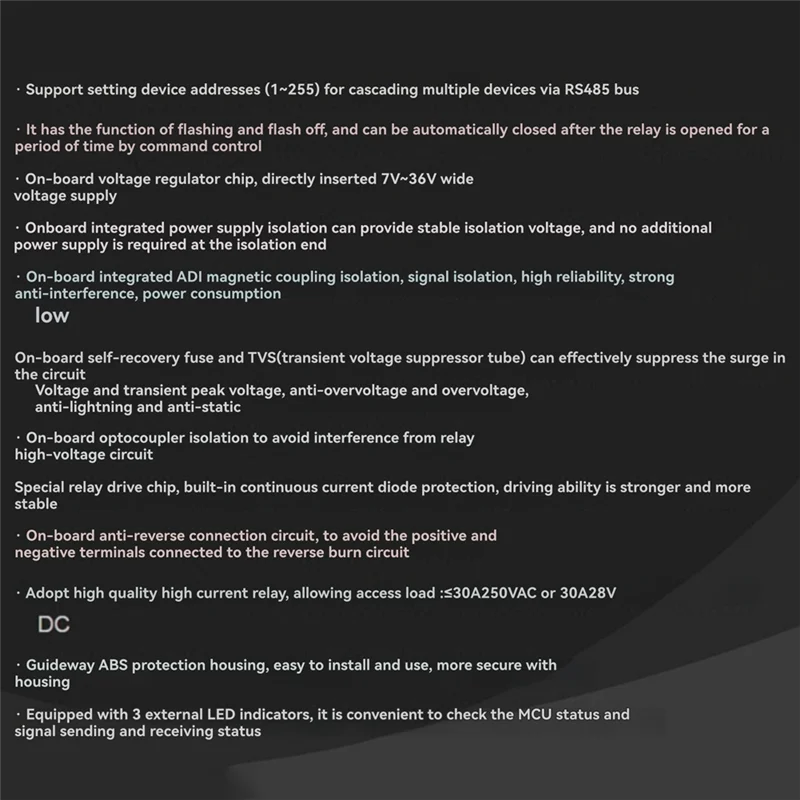 Modulo relè a 4 canali su guida DIN Protocollo Modbus RTU Modulo relè ad alta corrente RS485 Circuito di protezione di isolamento di varietà
