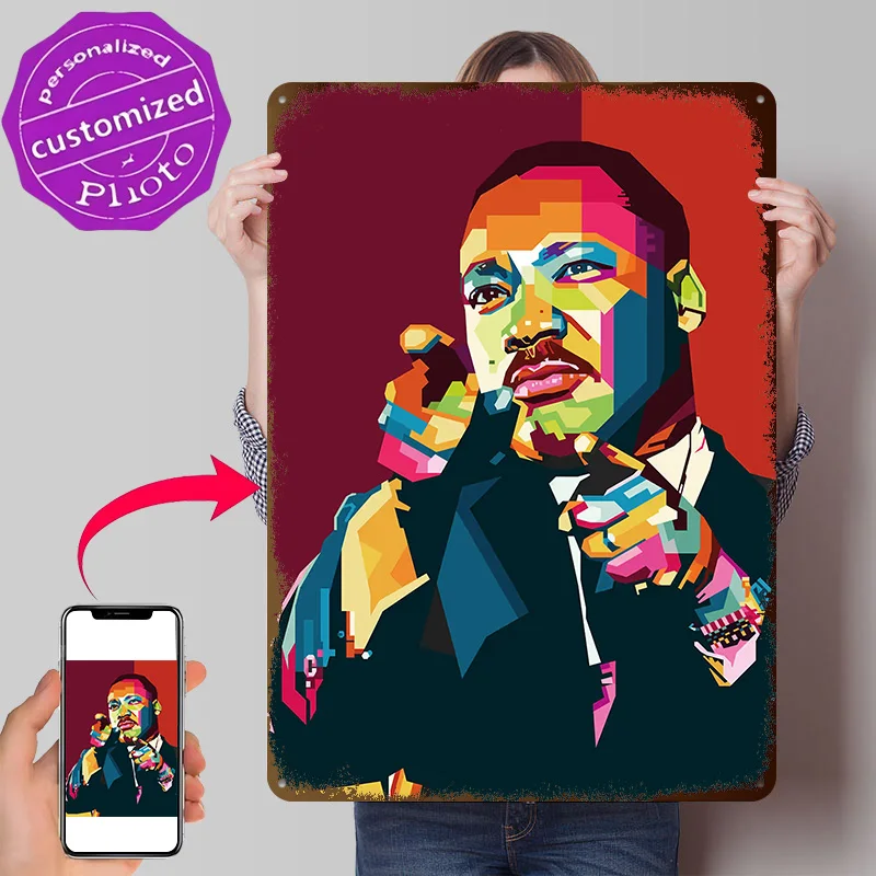 Martin Luther King Jr. Pop Art Portrait Personalized 3D Textured Metal Poster Wall Art Tinplate Sign for Decoration Room Bedroom