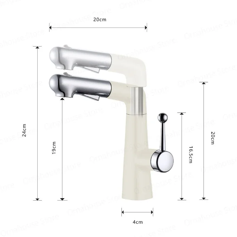 All Copper Pull up Basin Faucet with Rotating Telescopic Spout Hot And Cold Water Ceramic Valve Core Kitchen Sink Faucet