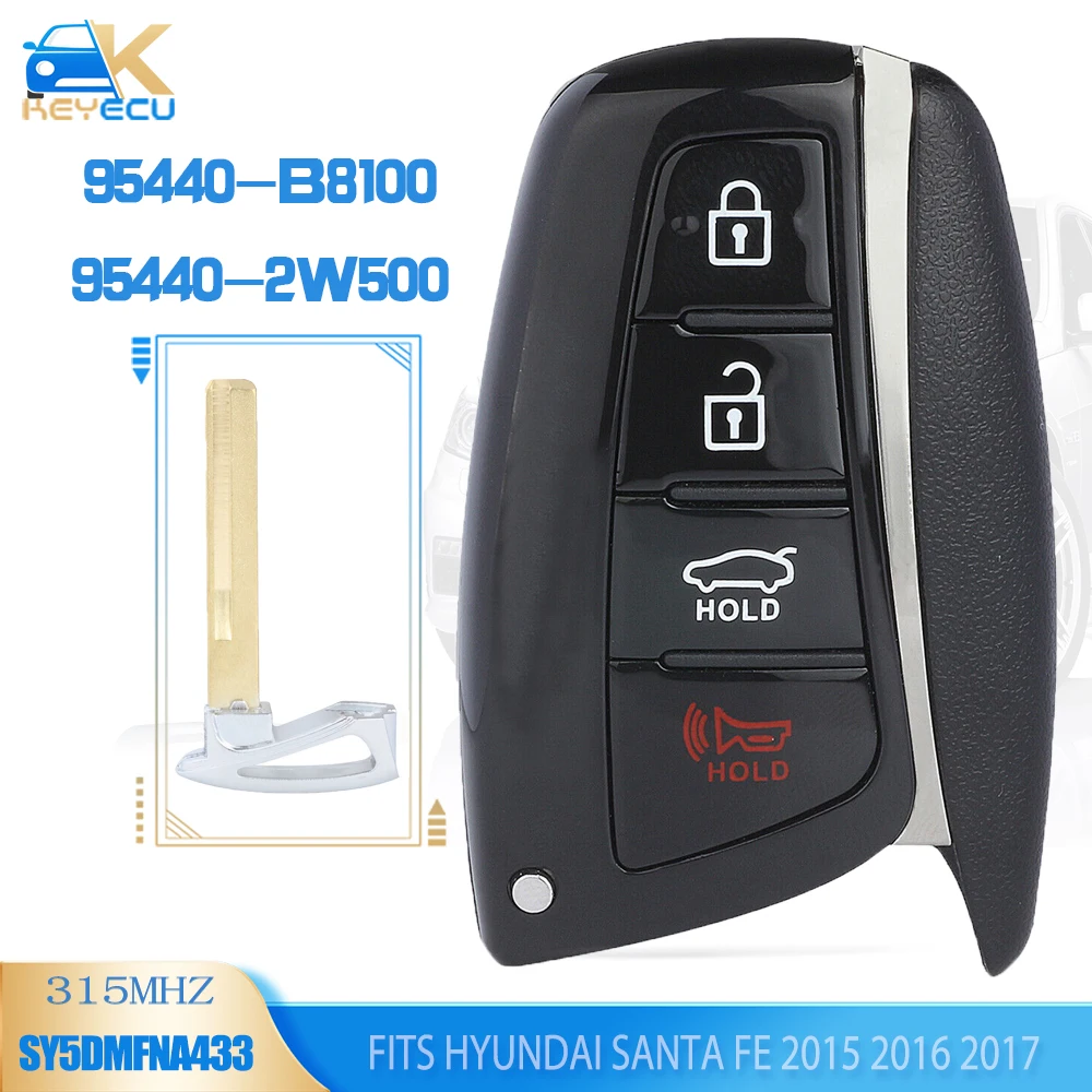 

KEYECU 95440-B8100 / 95440-2W500 Smart Remote Key 4 Button Fob for Hyundai Santa Fe 2015 2016 2017, FCC ID: SY5DMFNA433