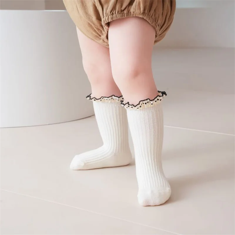 Little Girl Ruffle Socks Anti-Slip Mid Calf Socks Breathable Socks for Spring Fall