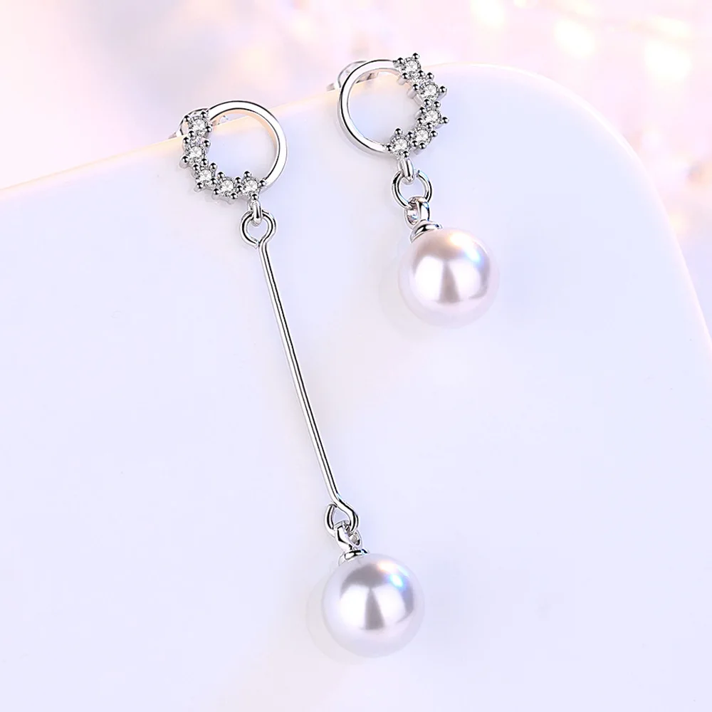925 Sterling Silver Fashion Temperament Irregular Round Zircon Fringed Pearl Earrings Birthday Party Anniversary Gift