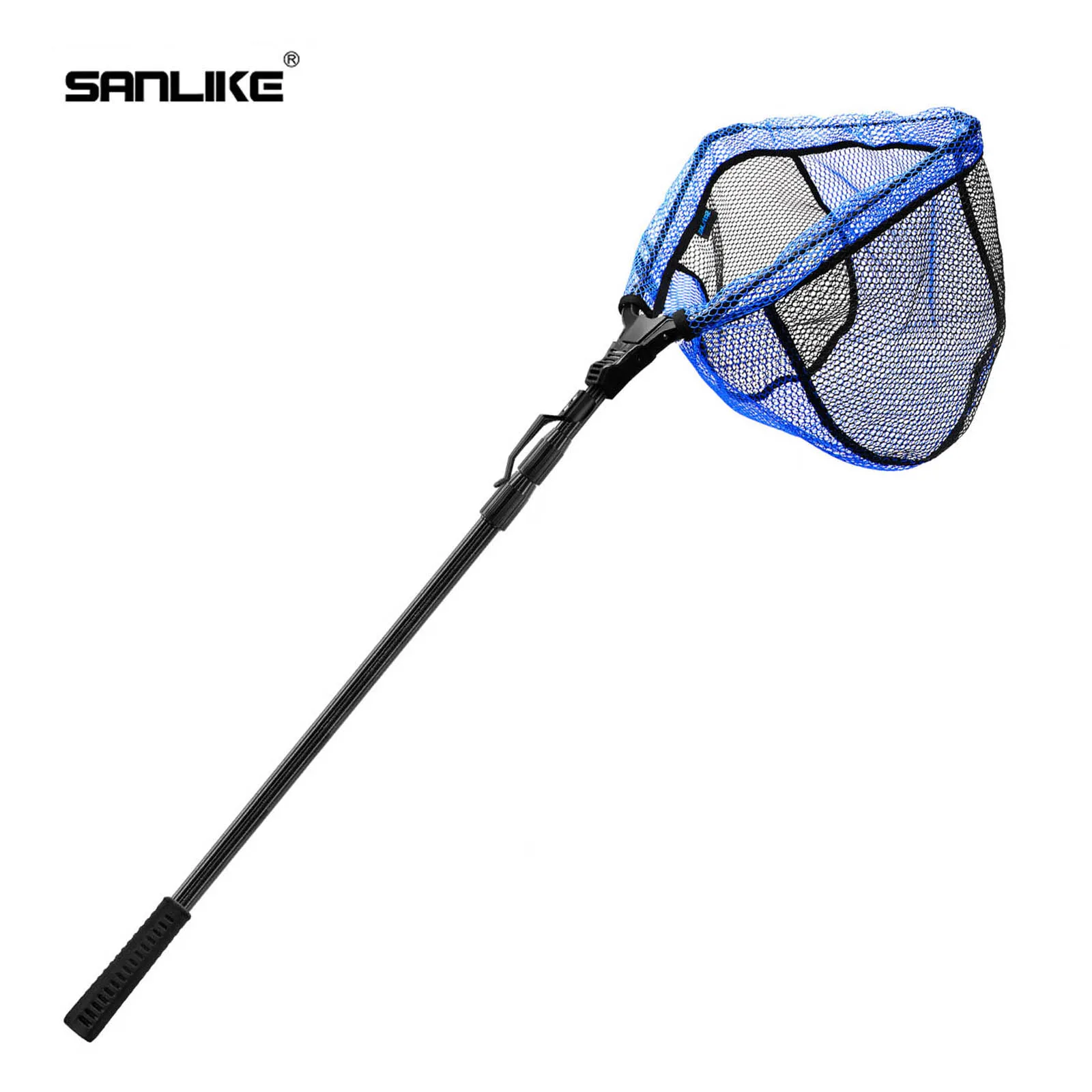 

SANLIKE 1.1M Fishing Net Telescopic Collapsible Landing Net Pole With Blue Mesh Rubber Black Handle Fishing Accessories Tool