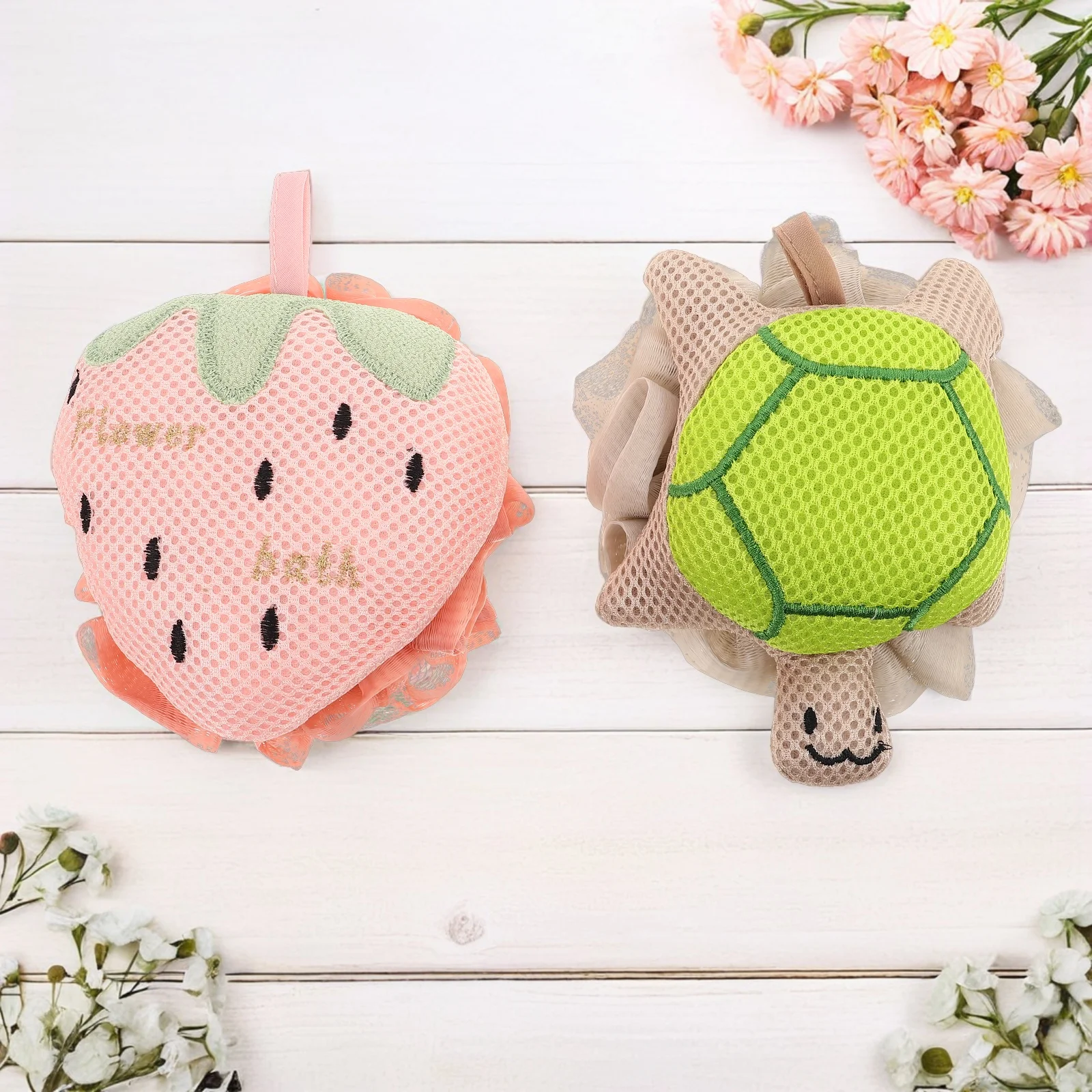 

2pcs Cute Cartoon Bath Balls Kids Body Scrub Sponge Shower Loofah with Flower Design Soft Gentle Bath Sponge for Children
