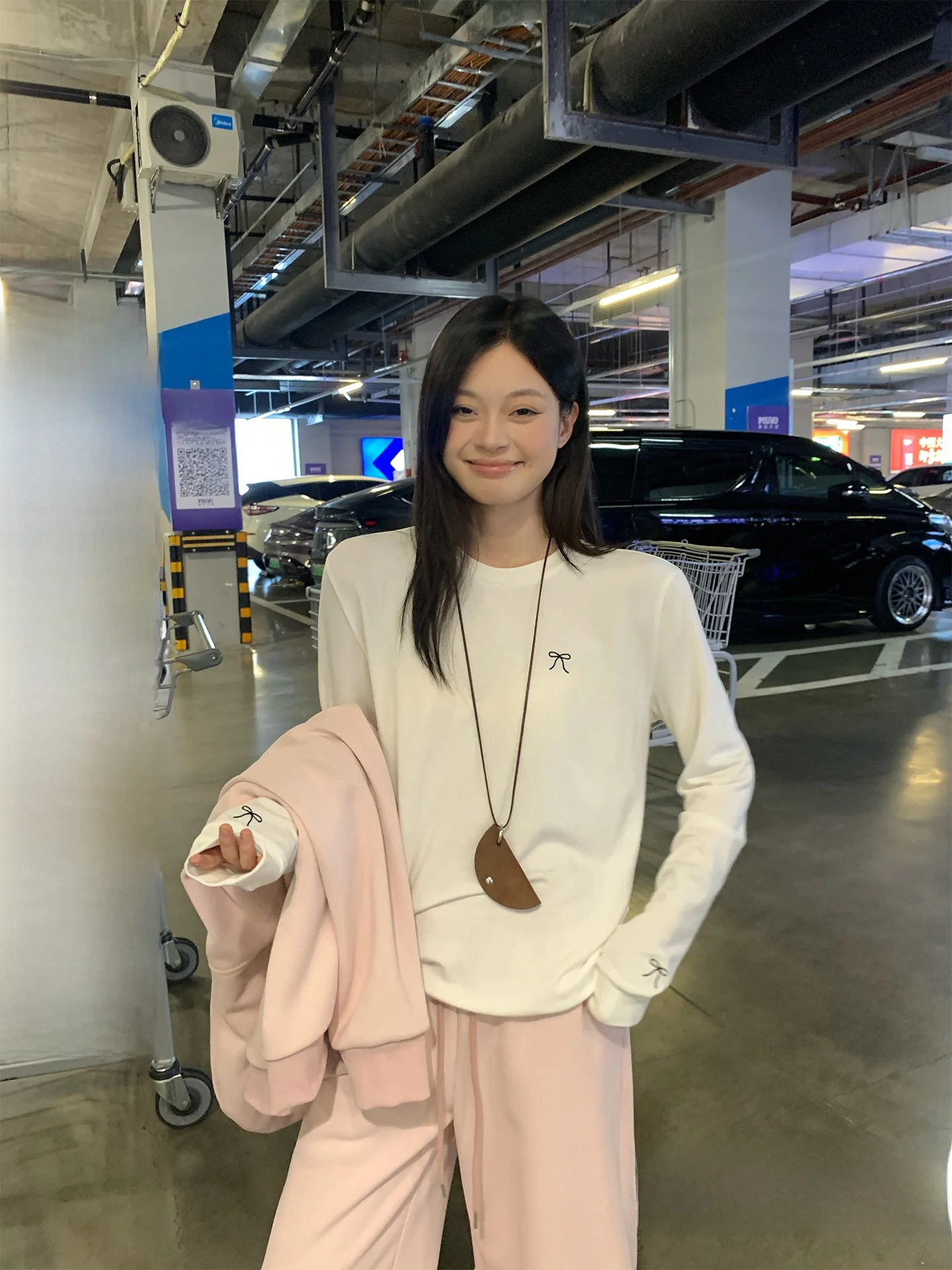 

Зимняя женская белая круглая свободная длинная футболка с вышивкой Ne, нижнее белье Base irt Knot Stitch Top Commute ...