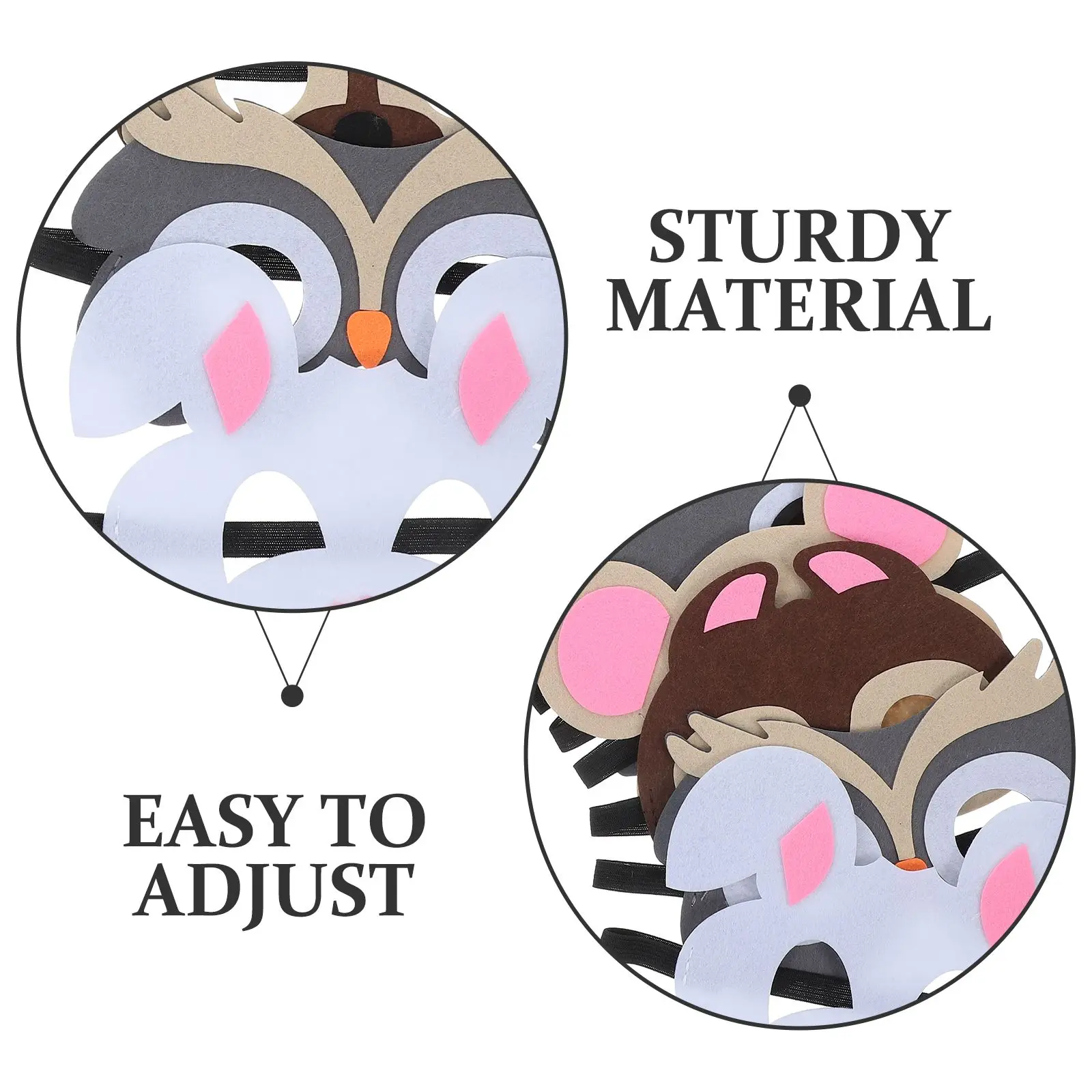 10 Pcs Animal Felt Masks Cartoon Face Coverings Kids Toys Halloween Cosplay Party Supplies Portable Safe Adjustable