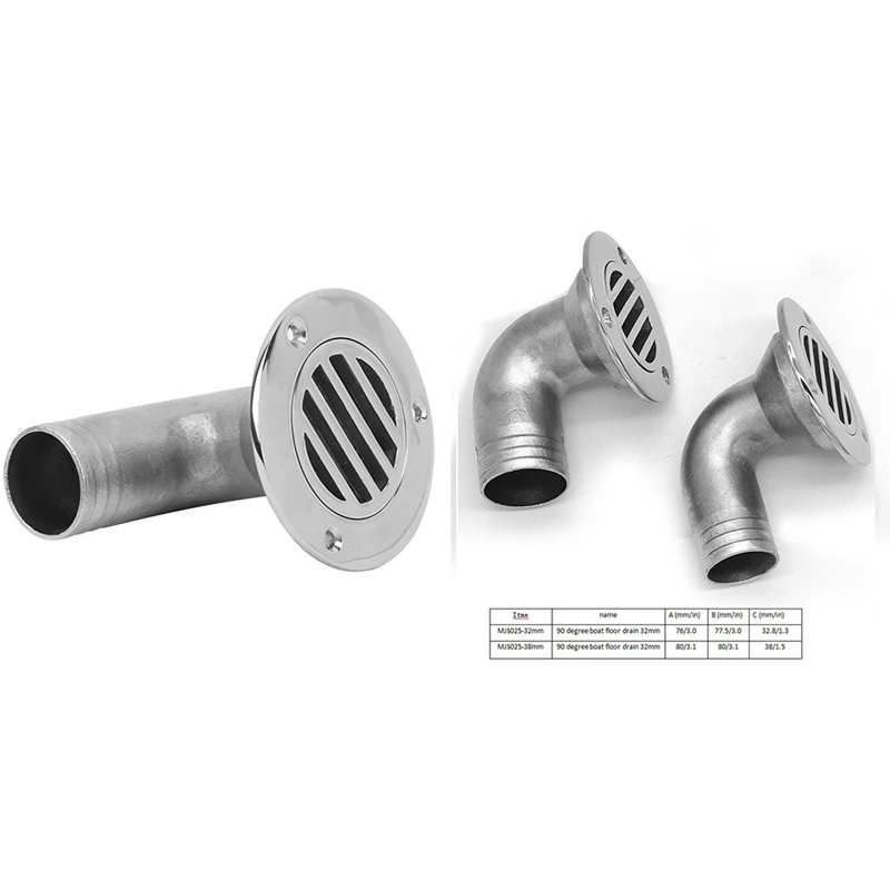 Durable Boat Floor Drain 316 Stainless Steel Marine 90 Degree Boat Floor Deck Water Drain Boat Accessories