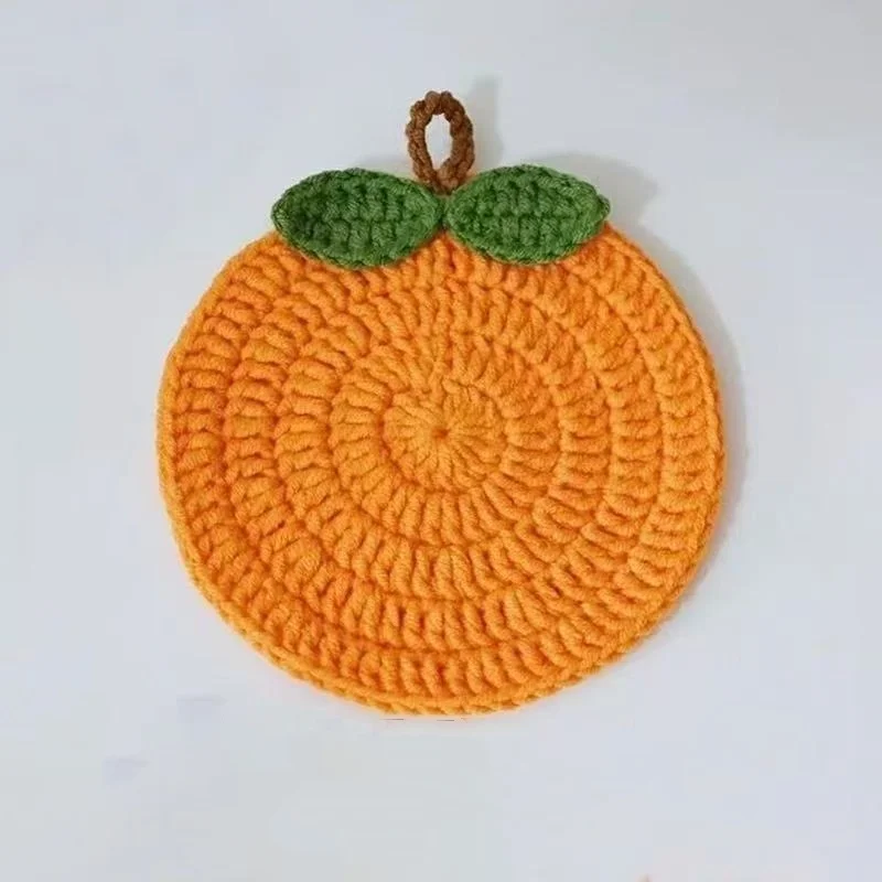 

Creative Knitted Crochet Coasters Handmade Animals Fruits Vegetables Mini Hand-held Bouquets Cup Mats Small Flower Decor