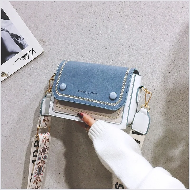 Women 2022 PU Leather Wide Strap Shoulder Bag Ladies Fashion Purses And Handbags Contrast Color Sewing Thread Crossbody Bag For