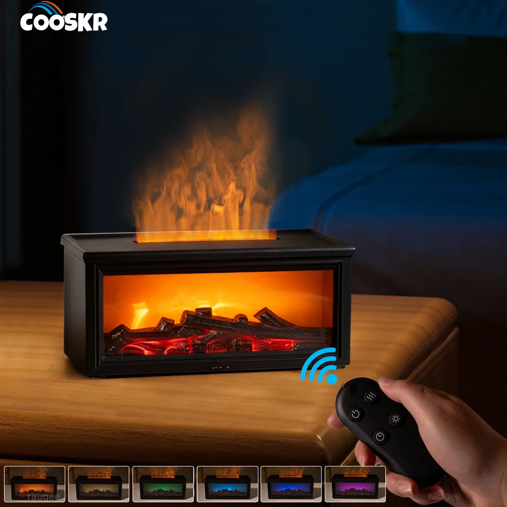 

Air Aroma Humidifier Fireplace Simulation Flame Humidifier Fragrance Essential Oil Diffuser with Remote Control and Night Light