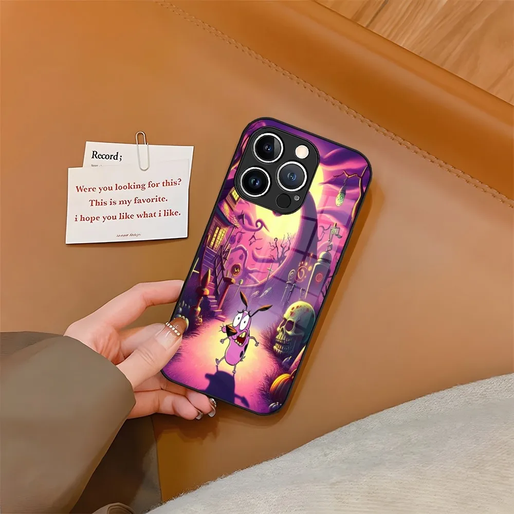 C-Courage the C-Cowardly D-Dog Phone Case Tempered Glass For iPhone 15 13 14 12 11 Pro XS Max Plus Mini X XR 8 7 6s SE2020 Coque