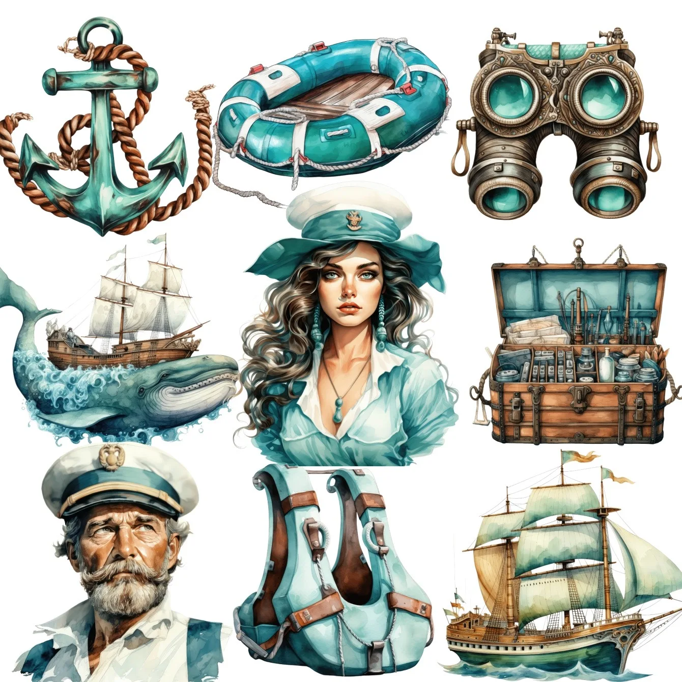 

17pcs stickers cute watercolor vintage sailor scrapbook/decoration Diy Craft photo album paper waterproof, stationery