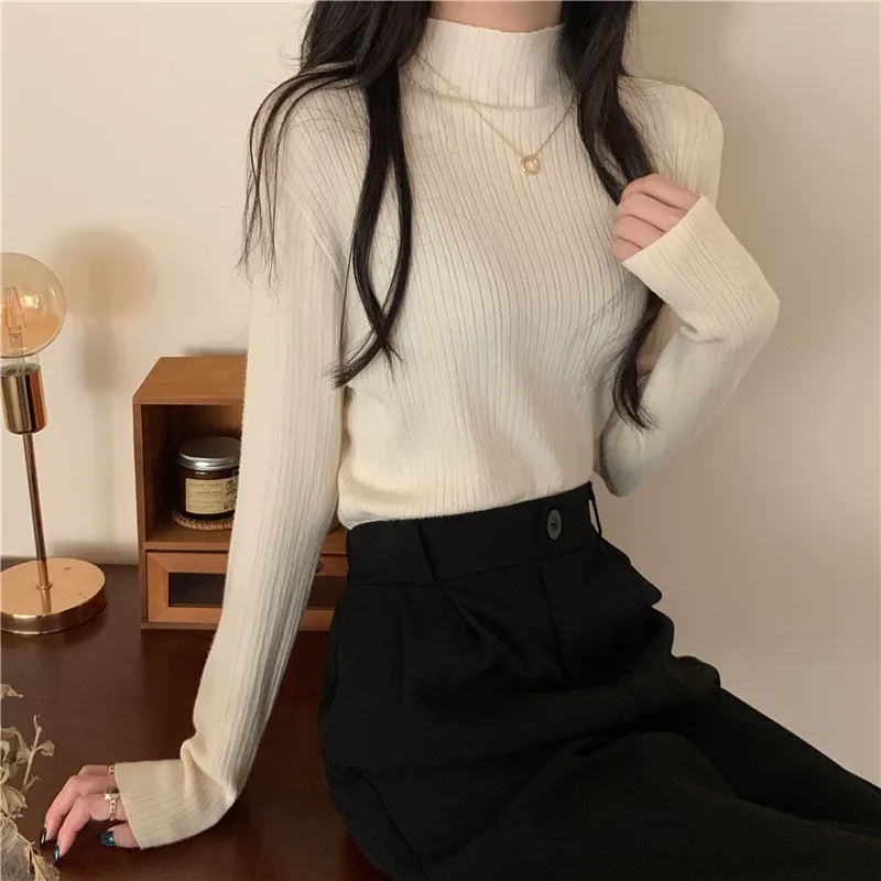 

Mock Neck Knitted Sweater Women Autumn and Winter New Slim Solid Color Long-sleeved Bottoming Y2K Tops Female 폴라티 목티 폴라티 여성