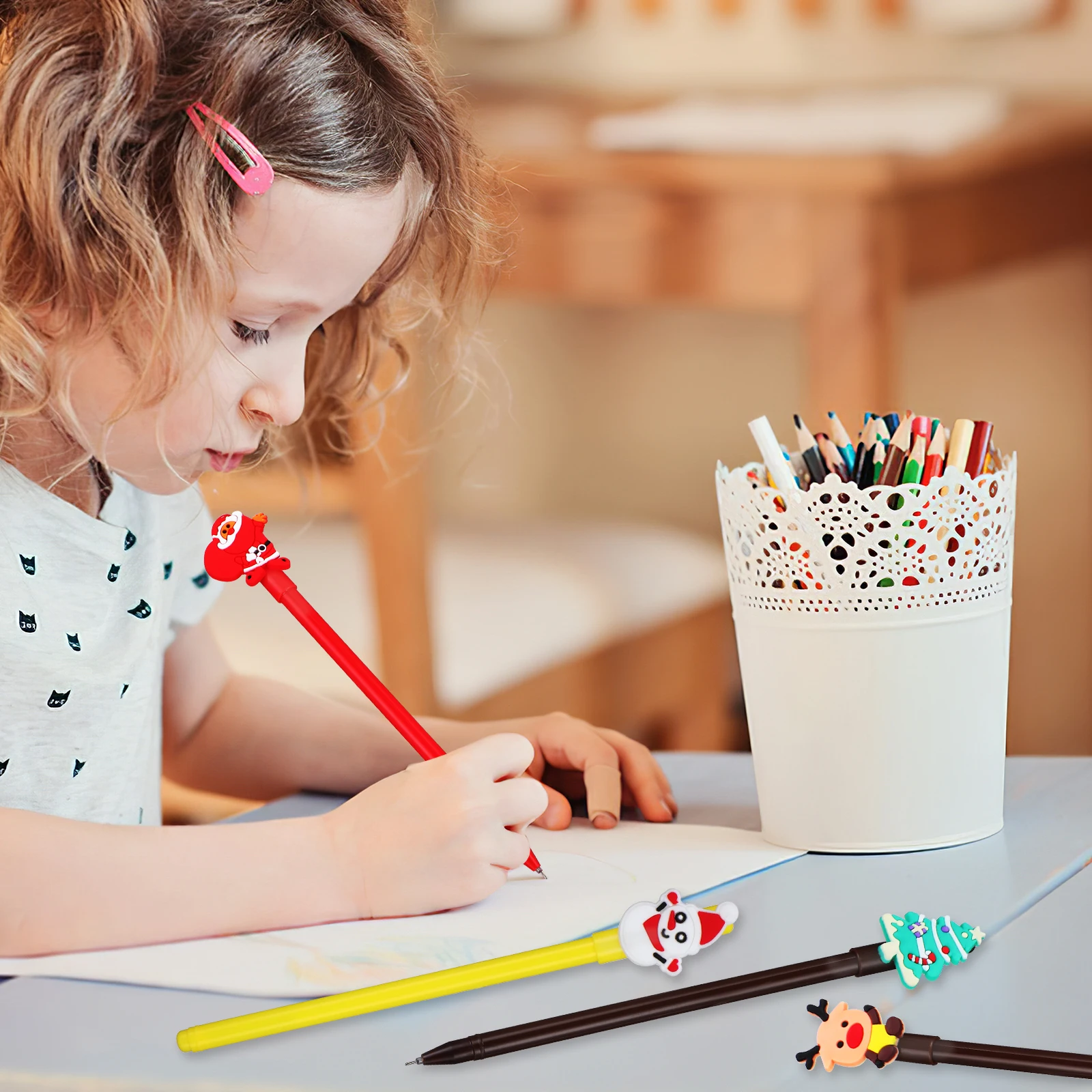 

24pcs Gel Pens Christmas Theme Kawaii Toppers Reindeer Snowman Tree Design Smooth Writing Office School Home Use Note Taking