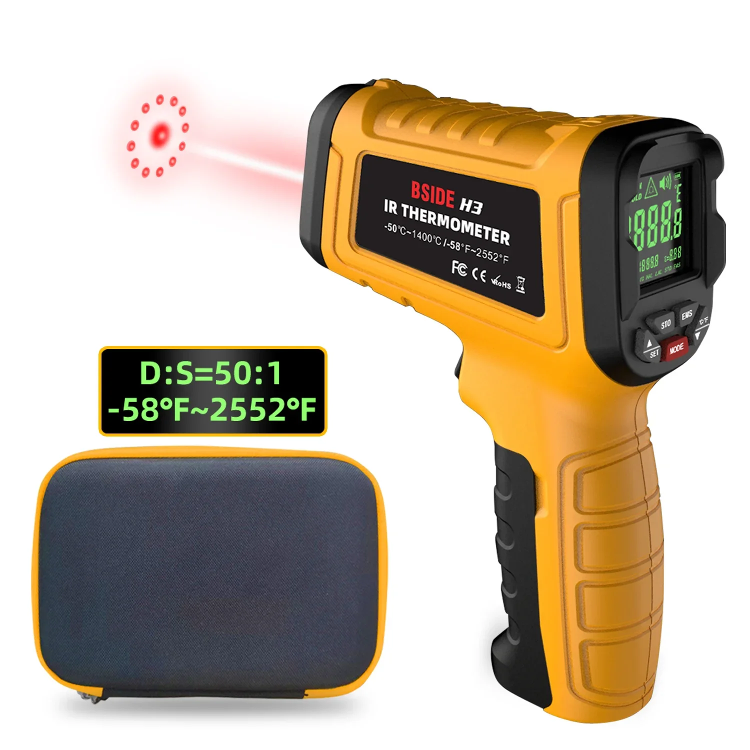 Infrared Temperature Gun Pyrometer H1 H3 50:1 Laser Thermometer for High Temp Detection -50°C~1400℃ Forge Industries