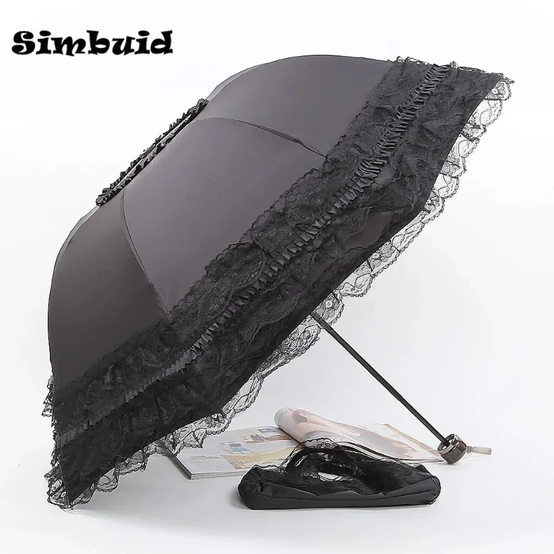 Foldable Lace Umbrella for Women Anti-UV Sun Protection Umbrella for Sunny and Rainy Female Parasol Sunshade