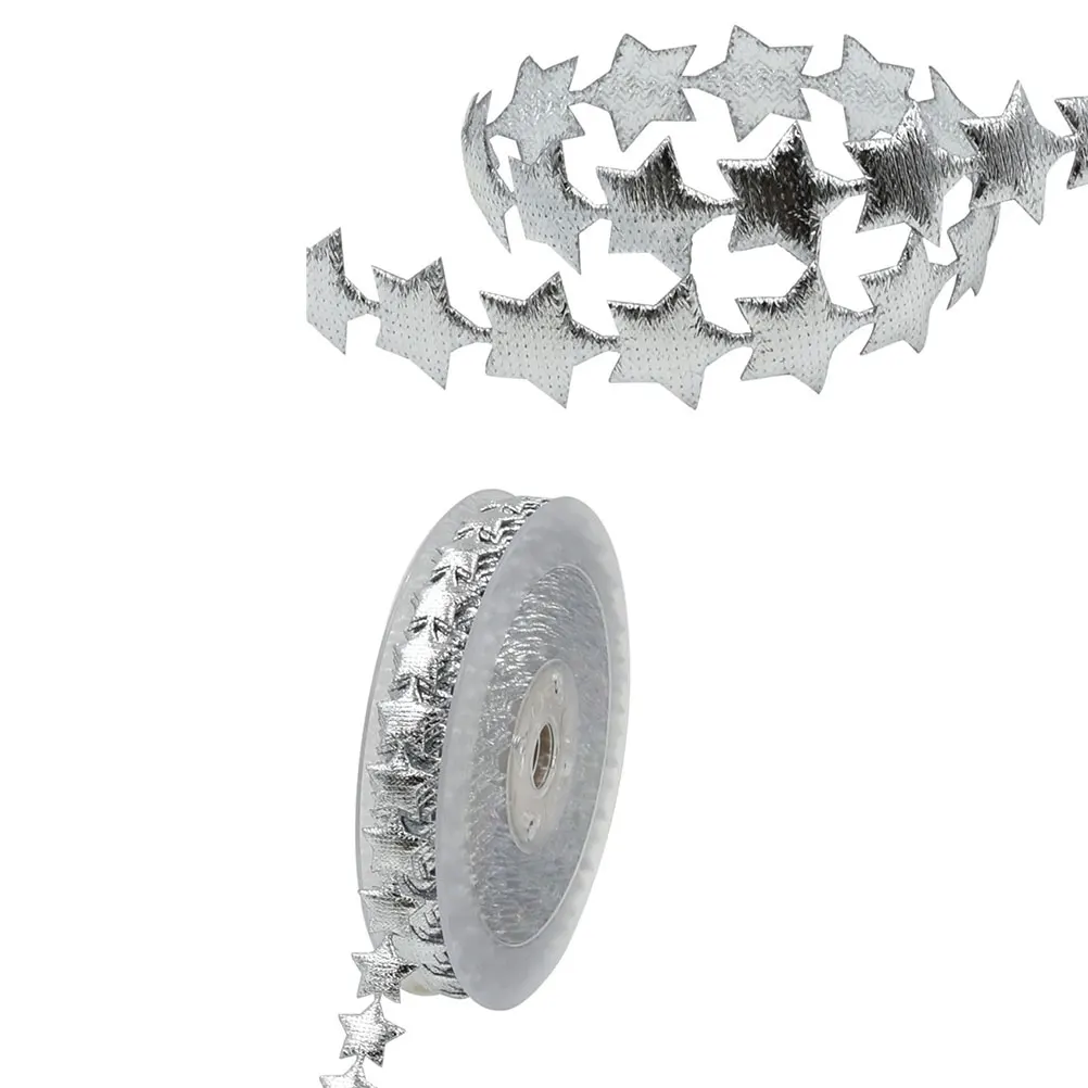 

Pentagram Bead Ribbon for Christmas Decoration Wired Wide Star Garland Tree Silver Gifts Wrapping DIY Accessories Holiday