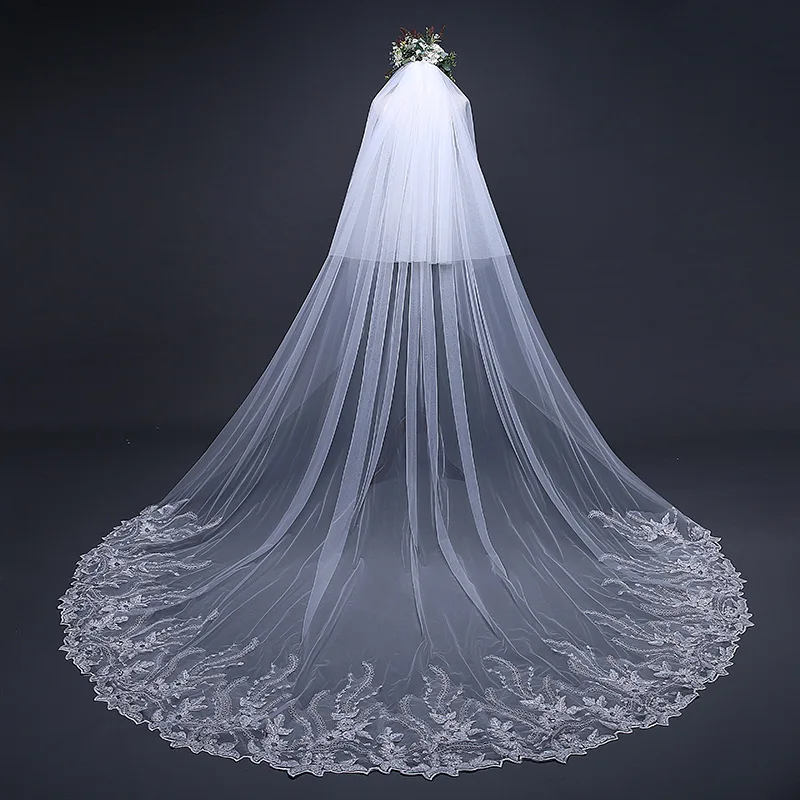 Real Photos White Ivory Long Bridal Veil With Comb 3.5 Meters Lace Tull For Women Formal Wedding Dresses In Stock